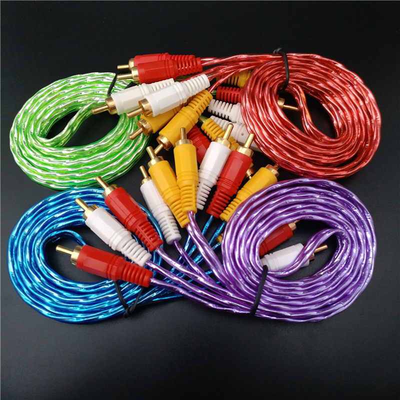 High Quality Transparent Color 3.5mm Audio to 2 Rca Male 2 in 1 Splitter Computer Mobilephone Speaker Audio Cable