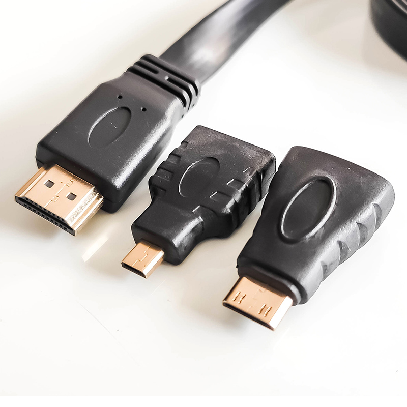 1.5M 3-in-1 HDMI Male to Male HDTV 1.4 Cable with Micro HDMI Mini Adapter for Computer Monitor Speaker Camera