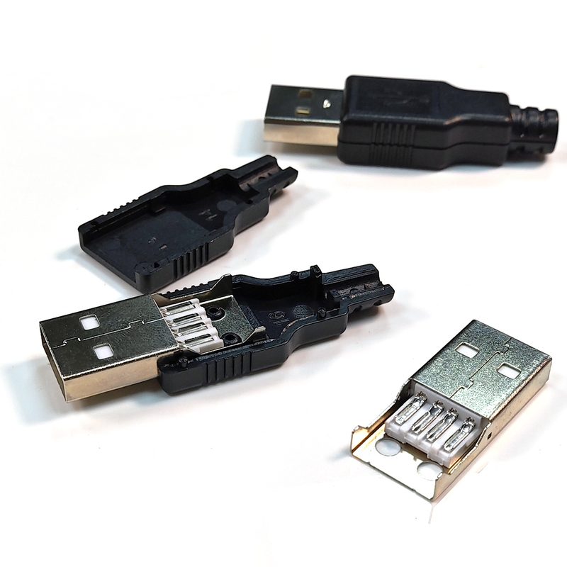 Type A Female USB 4 Pin Plug Socket Jack Connector Plug Socket with Black Plastic Cover Seat Welding Wire Adapter